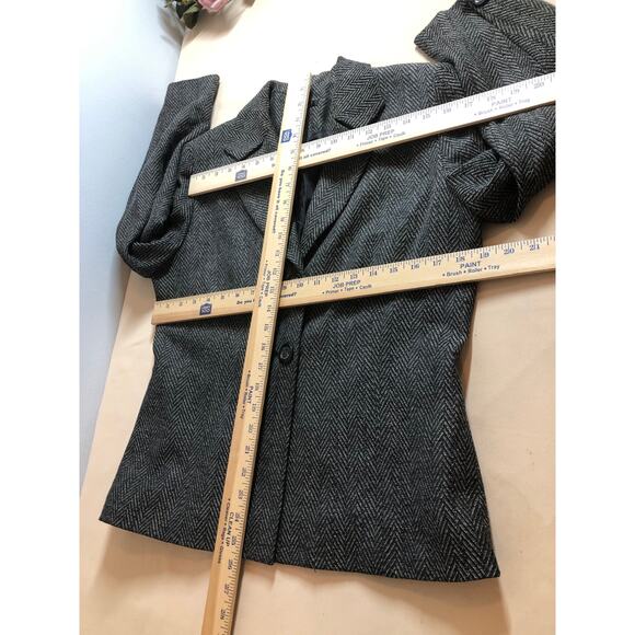 Larry Levine Blazer Womens Size 10 Gray Black Herringbone Lined Career Jacket - Picture 8 of 10